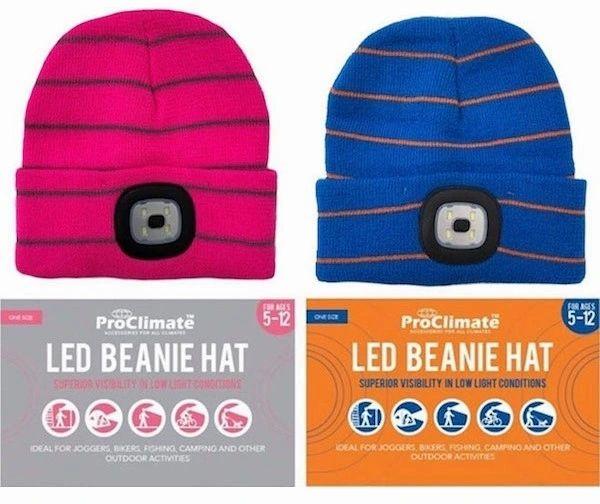 Kids Stripe Design LED Super Bright Light Head Touch Beanie Hat Age 5-12 yrs