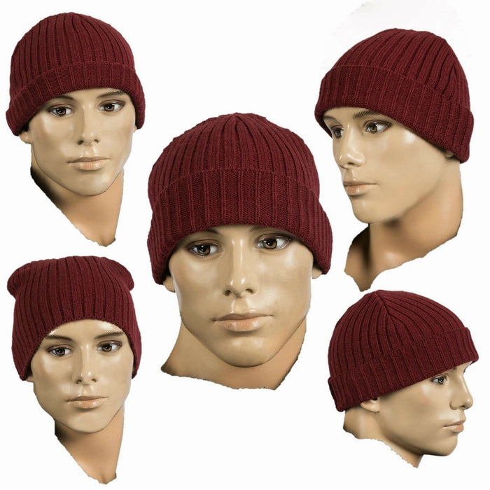Mens Ribbed Knitted Beanie Hat