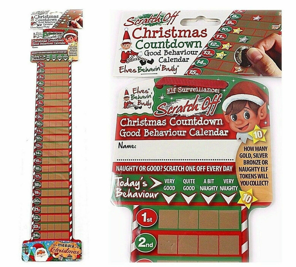 Elf Scratch Off Countdown Advent Calendar 4.25" x 20.5"