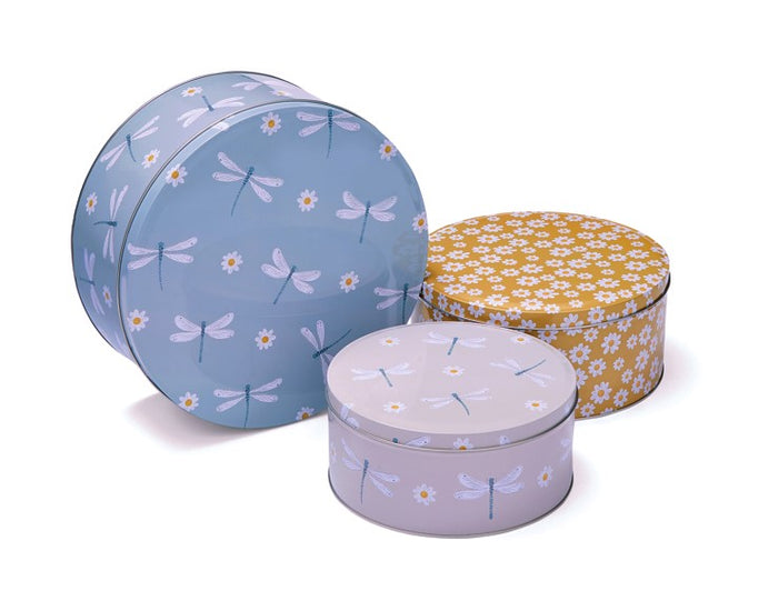 Set of 3 Cooksmart Baking Cake Storage Tins Biscuit Carriers Sweet Caddies - English Meadow
