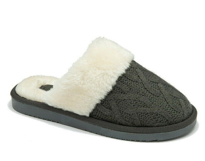 Ladies Slippers With Soft & Luxury Faux Fur Collars and Luxury Knitted Upper