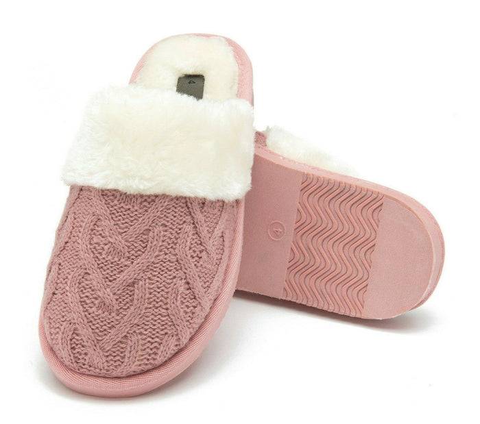 Ladies Slippers With Soft & Luxury Faux Fur Collars and Luxury Knitted Upper