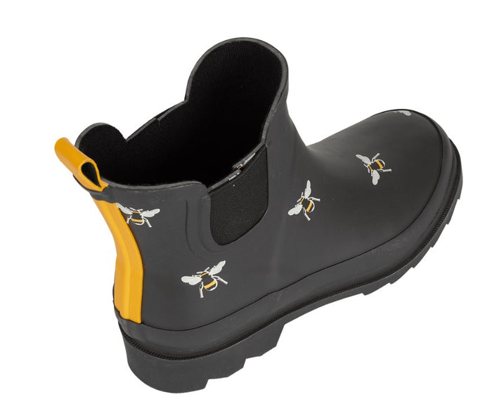 Ladies Ankle Wellington Boots - Bee Black