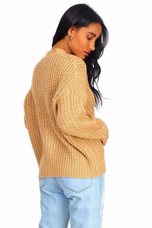 Large Cable Knit Detailed Button Through Cardigan