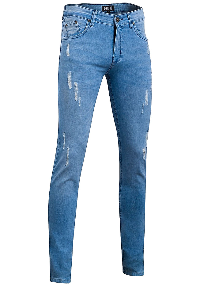 Mens Distressed Skinny Jeans - Denim Blue