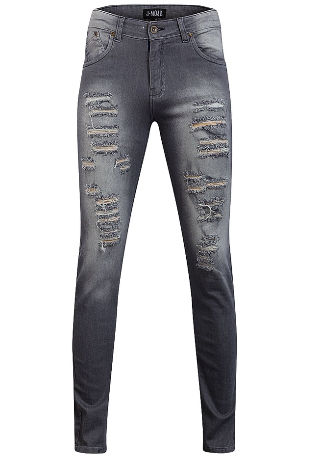 Mens Distressed Skinny Jeans - Stonewash Grey