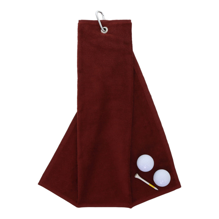Tri Fold Velour Golf Towel With Carabiner Clip