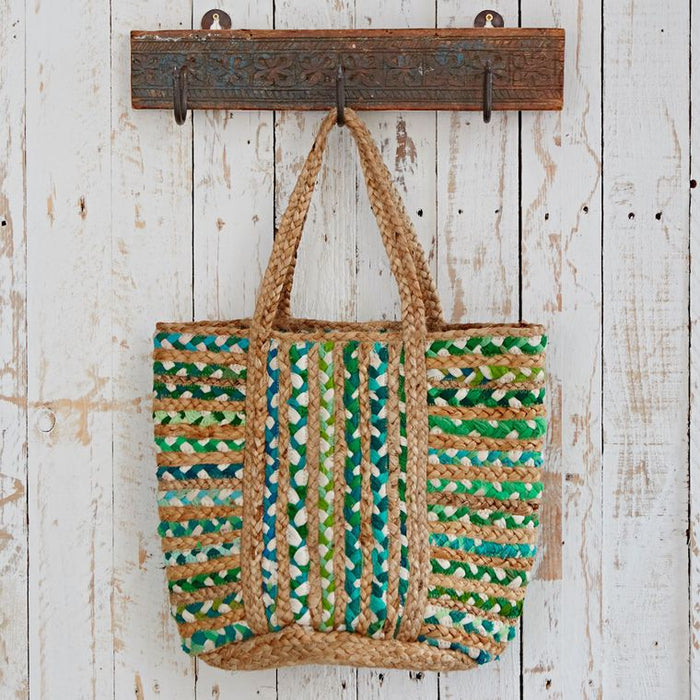 Cotton Jute Shopping Bag - Handmade Recycled Fabric Shopper Bag - Tote Bag - Shoulder Bag