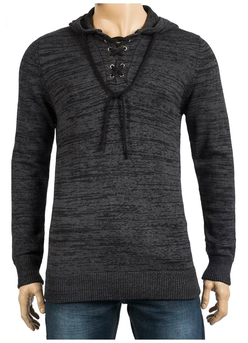 Brave Soul Mens Lace Up Knitted Jumper with Hood